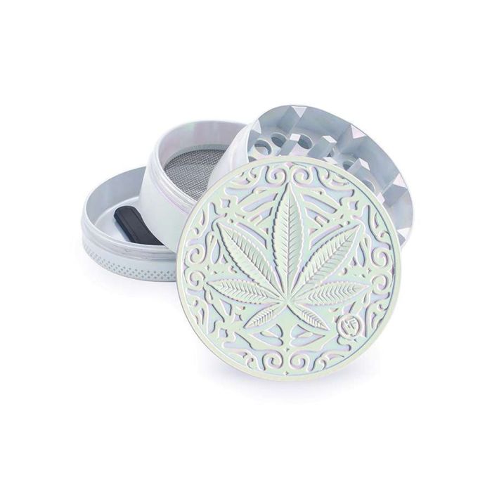 Grinder en Aluminium 4 parties | Feuille de cannabis (Fire-Flow) 50 mm main product photo