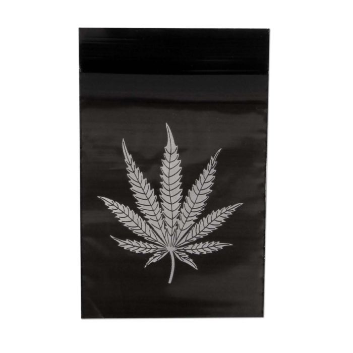 Sachet Plastique Zip 60x80 Noir Feuille Cannabis (0,05mm) | 100 pièces main product photo