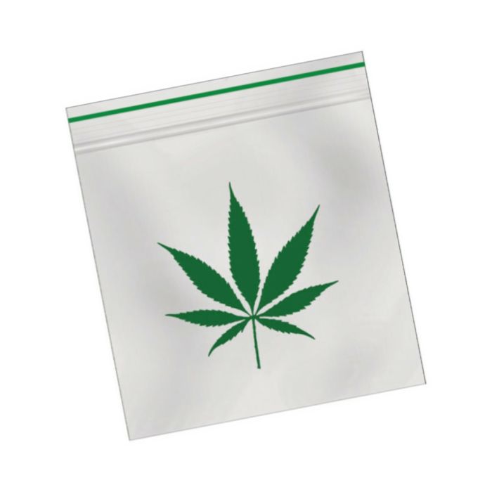 Sachet Plastique Zip 55x65 transparents feuille cannabis (0,06 mm) | 100 pièces main product photo