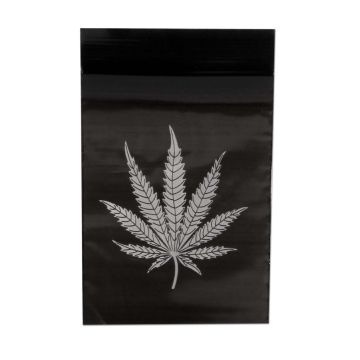 Sachet Plastique Zip 60x80 Noir Feuille Cannabis (0,05mm) | 100 pièces